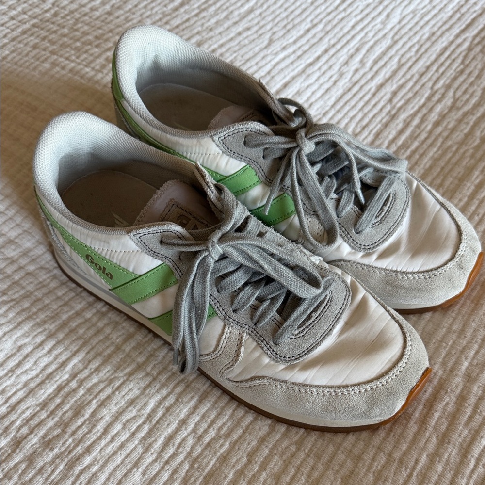Gola White and Green Sneakers with Gray Laces